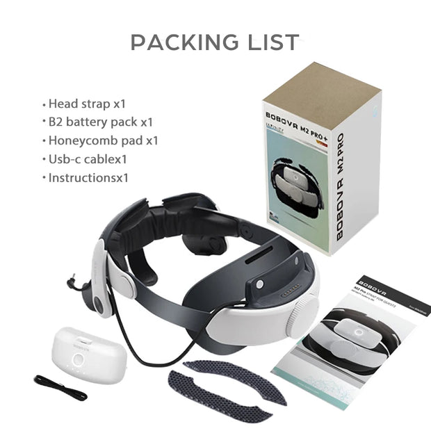 BOBOVR M2 Pro+ Battery Head Strap For Oculus Quest 2 VR Elite Halo Strap with Battery Pack Comfort Adjustable for Meta Quest2 VR