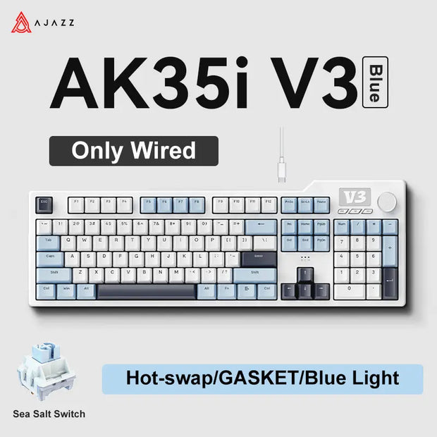 NEW Ajazz AK35I V3 MAX Tri-mode Wired Bluetooth Wireless Gaming Keyboard Gasket Full Key Hot Swap 104 Keys Customized Keyboard