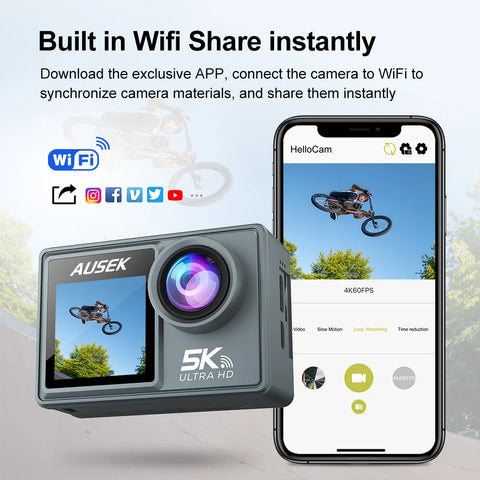 5K Action Camera 4K60FPS Dual IPS Touch LCD WiFi 170° 30M Waterproof 5X Zoom Anti-shake Sports Camera With Remote Control