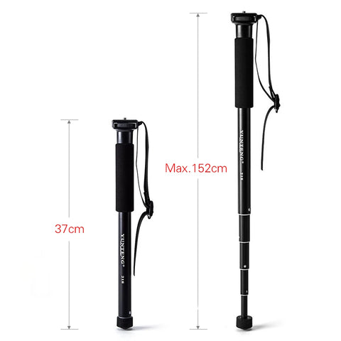 YT-218 Photography Monopod Aluminum Alloy 1/4 Inch Screw Mount 37-152cm Adjustable Height Max. Load 1.5kg for DSLR ILDC Camera