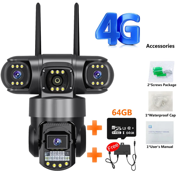 3 Lens Video Surveillance Camera Wifi Network CCTV Camera 4G SIM Card Wireless 360 Monitor Outdoor Waterproof Security Cameras