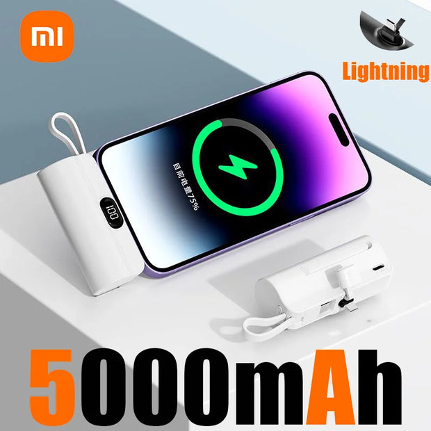 Xiaomi Mini 5000mAh Power Bank Built Cable Portable Mobile Phone Charger External Battery Capsule Powerbank For Type-C iPhone