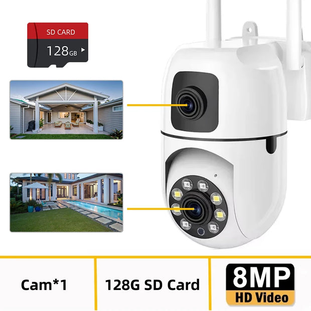 8MP Dual Lens Dual Screen WIFI Surveillance Camera IP Cameras Wireless Outdoor Auto Tracking Night Vision 8X Digital Zoom CCTV