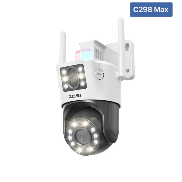 ZOSI C298 Max 4K 8MP Dual-Lens(2x4MP) Wired WiFi PTZ Security Camera Outdoor with Wide Angle 8X Hybrid Zoom 360 Surveillane Cam