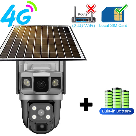 6K 12MP Solar Camera 4G SIM Card WiFi Smart Home Security Protection Outdoor IP Wireless Waterproof Video Surveillance Cameras