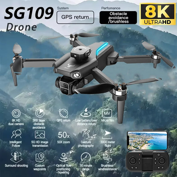 SG109 Drone 1KM Professional Digital Image 8K HD Transmission Anti Shake UAV Smart 360° Obstacle Avoidance Foldables Quadcopters