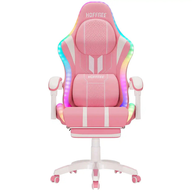 Gaming Chair Office Chair Ergonomic Bluetooth Speaker LED Lights Massage  Adjustable Height Armrests Headrest Lumbar Support