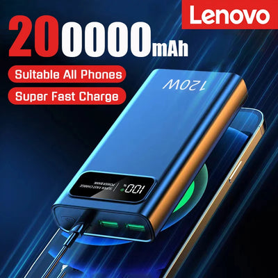 Lenovo 120W Super Fast Charging Power Bank 200000mAh large Capacity Mobile Power External Battery For Iphone Xiaomi Vivo Huawei