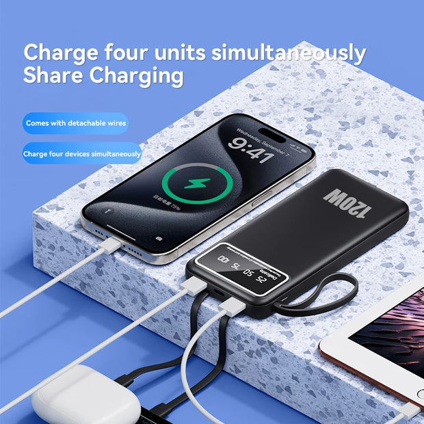 Xiaomi Powerbank 200000mah Fast Charging Large Capacity Built-in Cable Portable Powerbank Spare External Battery Power Bank New