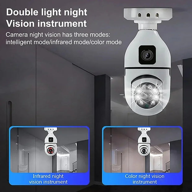 8MP E27 Bulb WIFI Camera 8X Zoom Dual Lens Indoor Surveillance Human Tracking Wireless Two-way Audio Cameras Color Night Vision