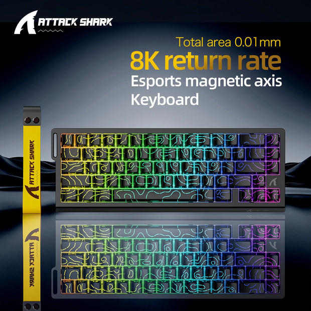 ATTACK SHARK X68 HE Rapid Trigger 8KHz Magnetic Keyboard, 0.01mm RT Accuracy, 60% Layout, RGB, Support RT/Snap Tap/DKS/MT/TGL