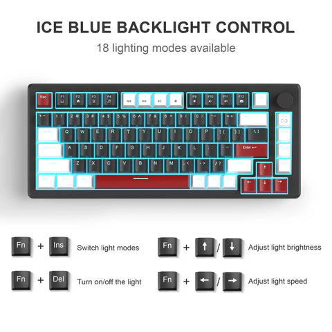 MageGee 75% Mechanical Gaming Keyboard with Knob Control, Blue Backlit Wired Gaming Keyboard Red/Yellow Switch for PC Windows