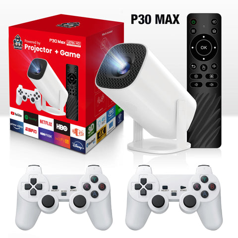 Salange P30 Max Video Game Console Include 2 Wireless Game Controllers 3800 Games Support 4K 1080P Android11 Portable Projector