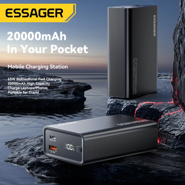 Essager Power Bank 20000mAh Portable PD 65W Fast Charging  Mobile Phone External Battery Powerbank For Phone Laptop Tablet Mac