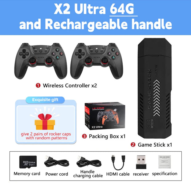 New X2 Ultra Video Game Stick Console Or ONLY 2.4G Double Wireless Controller 4K HD30000 Games 128G Retro Games Christmas Gift