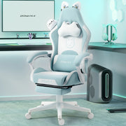 Cute Gaming Chair With Cat Ears And Massage Lumbar Support, Ergonomic Computer Chair With Footrest And Headrest