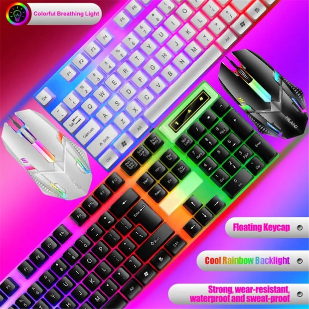 Rainbow Backlit Wired Keyboard and Mouse,Floating Keycap Strong, Wear-resistant,  Comfortable Feel Keyboard for Business Office