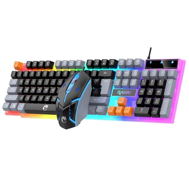 RAIKU T26 Wired 104 Keys Membrane Keyboard And Mouse Suit Kinds of Colorful Lighting Gaming and Office For Windows and IOS