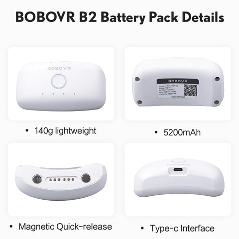 BOBOVR B2 Battery Pack For M2 Pro Replacement Spare Battery 5200mAh Magnetic Connections For Quest2 Increase About 3 Hrs Time